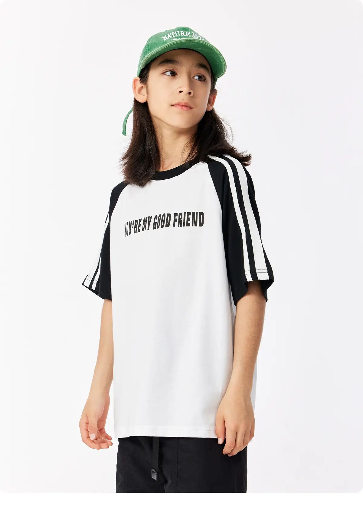 Kids Summer T-Shirt Gray Loose Fit Retro Japanese Style — feature 23
