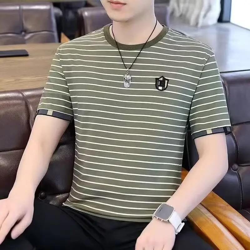 Men Striped Ice Cool T-Shirt Short Sleeve Slim Fit - Image 3