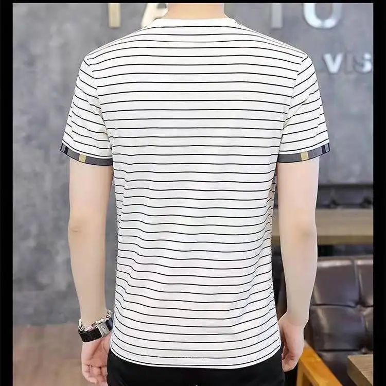 Men Striped Ice Cool T-Shirt Short Sleeve Slim Fit - Image 5