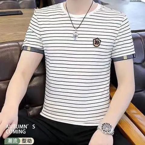 Men Striped Ice Cool T-Shirt Short Sleeve Slim Fit — feature 1
