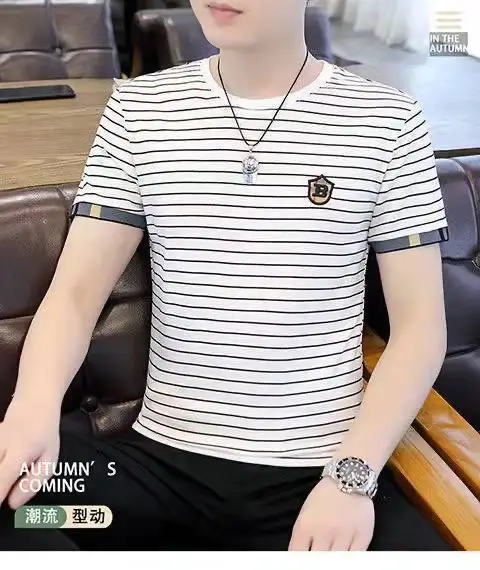 Men Striped Ice Cool T-Shirt Short Sleeve Slim Fit — feature 4