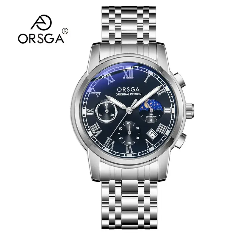 Oshga Men's Chronograph Watch with Blue Dial & Black Strap - Image 6