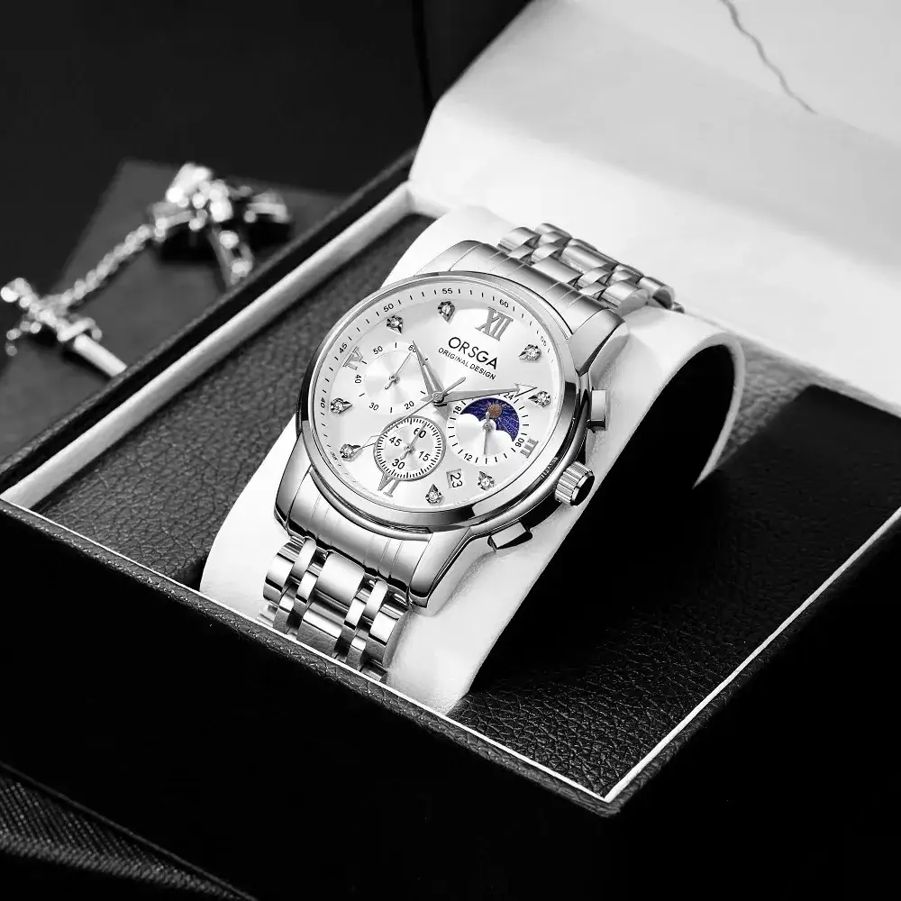 Oshga Men's Chronograph Watch with Blue Dial & Black Strap - Image 7