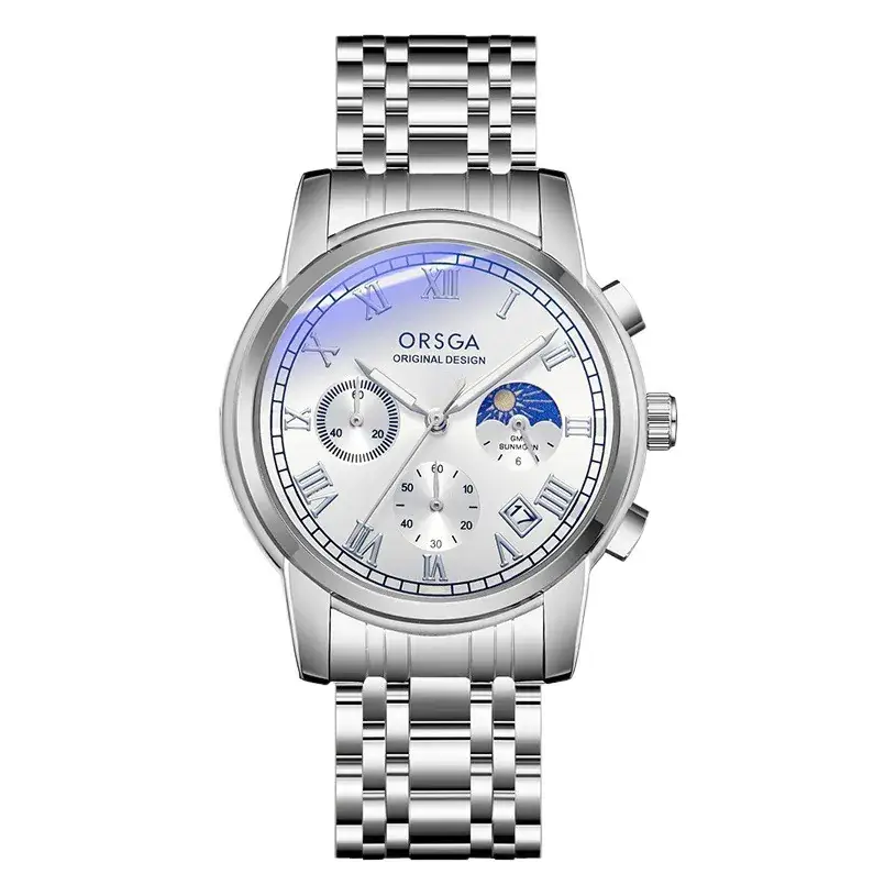 Oshga Men's Chronograph Watch with Blue Dial & Black Strap