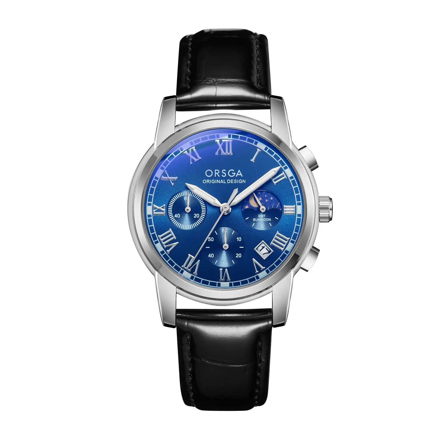 Oshga Men's Chronograph Watch with Blue Dial & Black Strap — feature 12