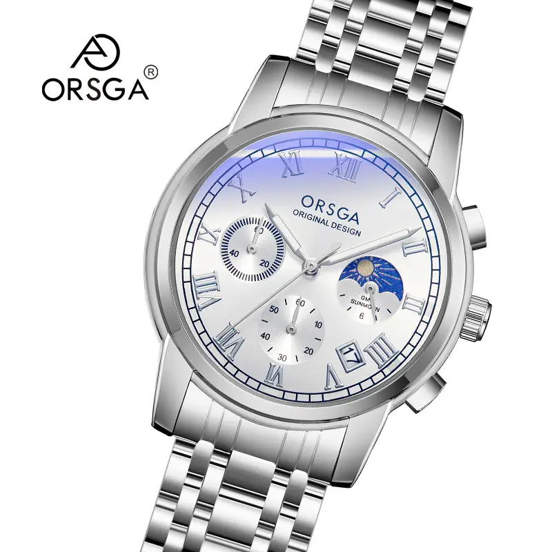 Oshga Men's Chronograph Watch with Blue Dial & Black Strap — feature 14
