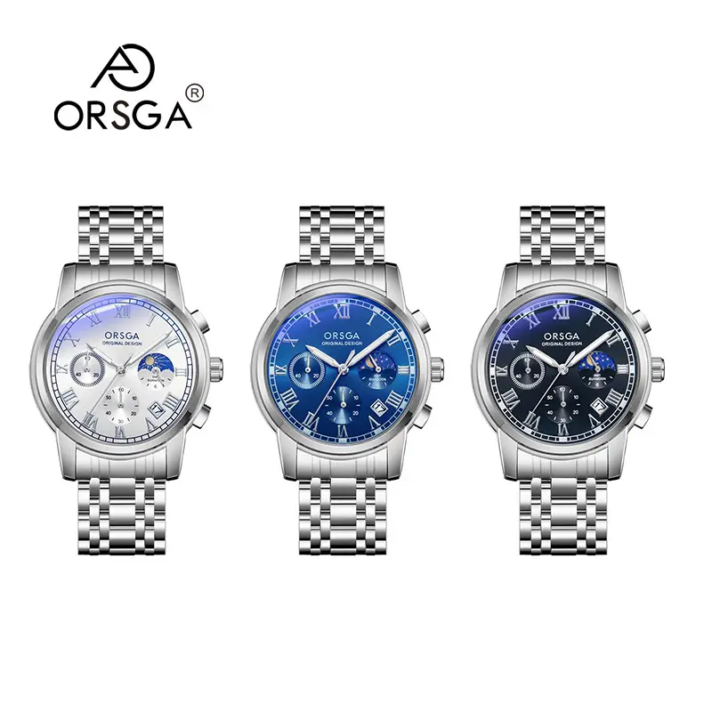 Oshga Men's Chronograph Watch with Blue Dial & Black Strap — feature 3