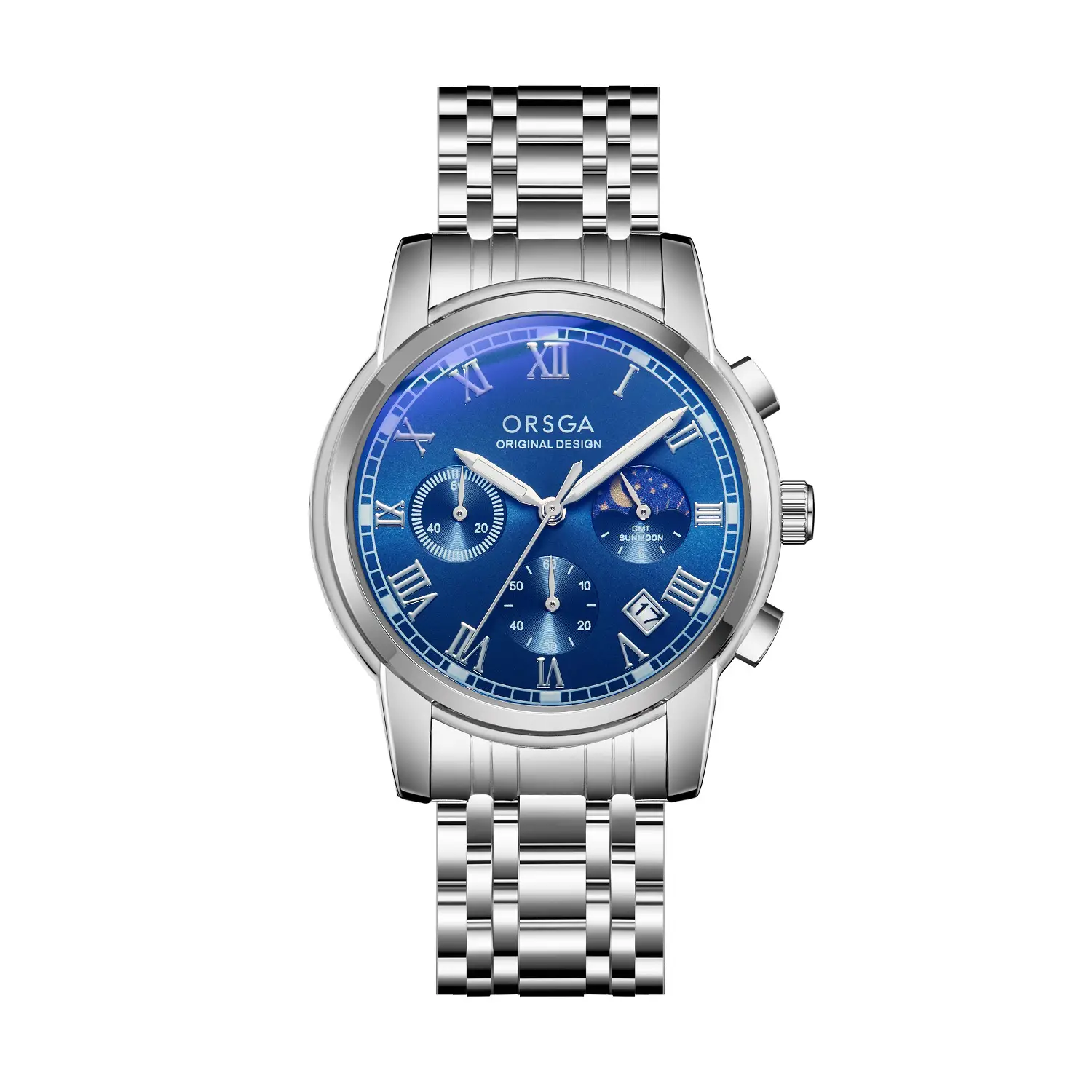 Oshga Men's Chronograph Watch with Blue Dial & Black Strap — feature 9