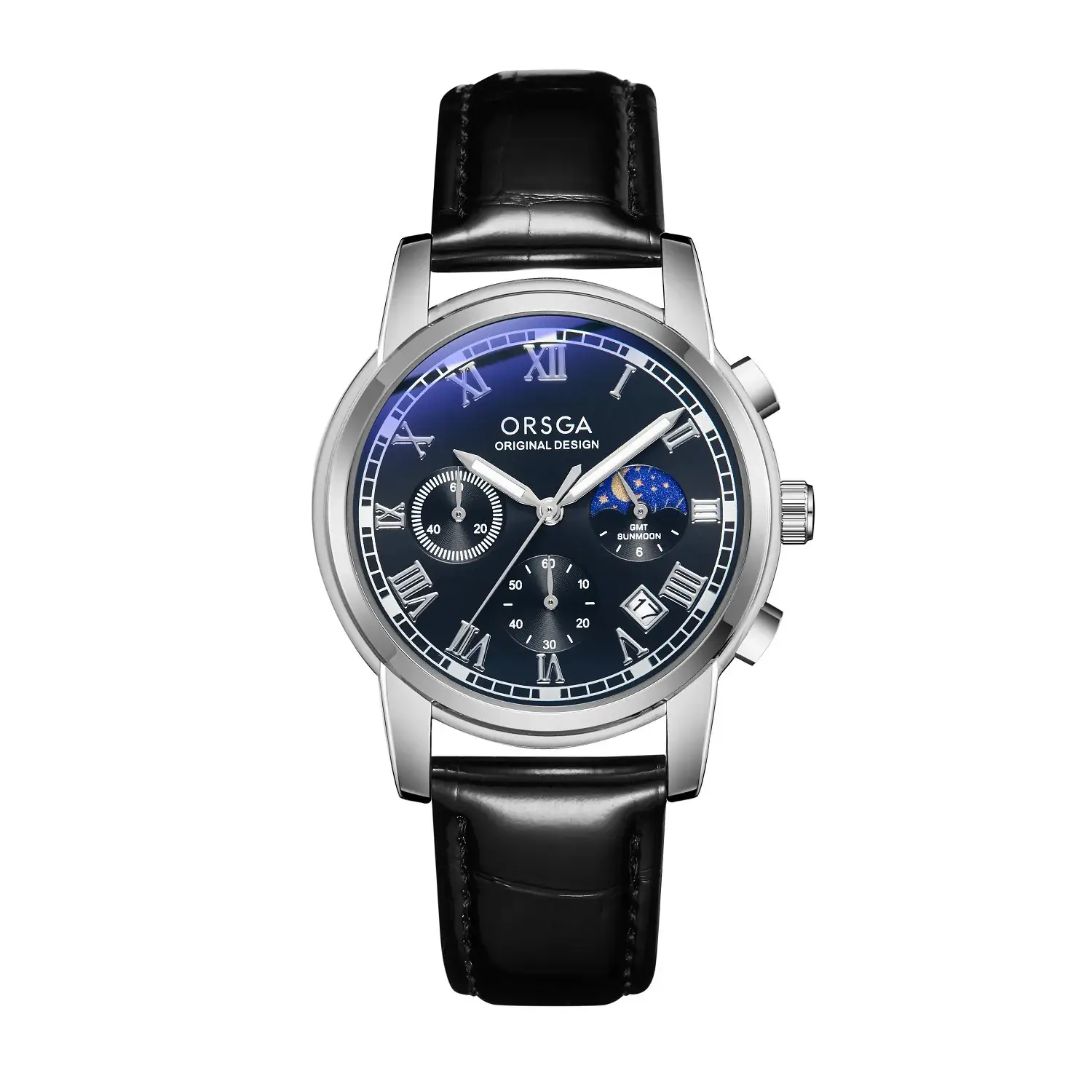 Oshga Men's Chronograph Watch with Blue Dial & Black Strap - Image 2