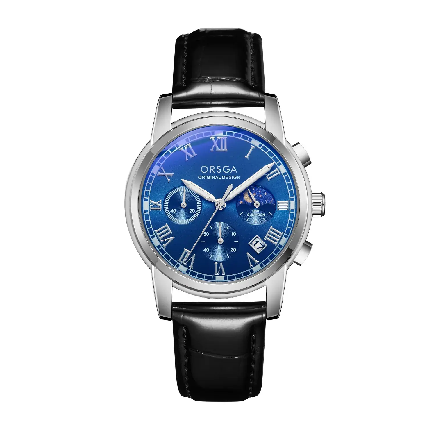 Oshga Men's Chronograph Watch with Blue Dial & Black Strap - Image 3