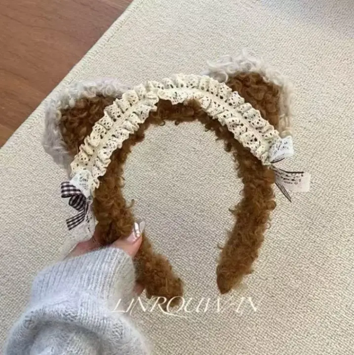 Cute Plush Mouse Face Wash Hair Band for Women