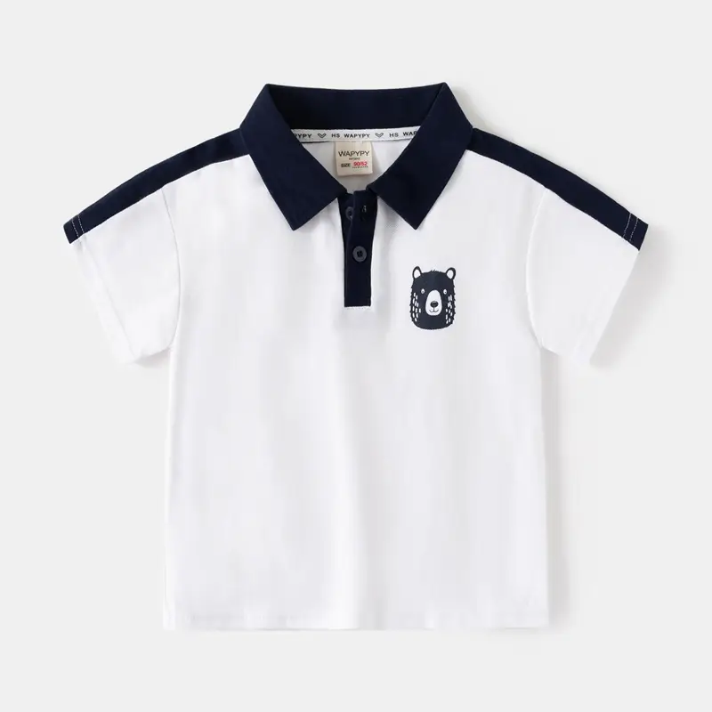 Children's White Polo T-Shirt with Black Trim 2024 - Image 2