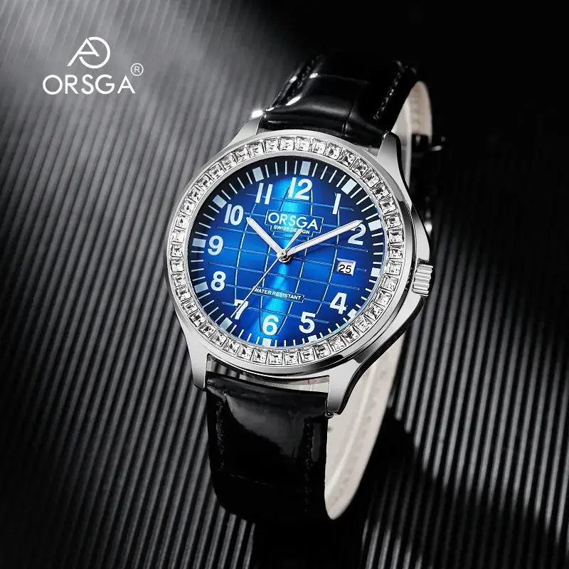 Oshica Men's Diamond Calendar Watch Solid Steel Blue Dial - Image 4