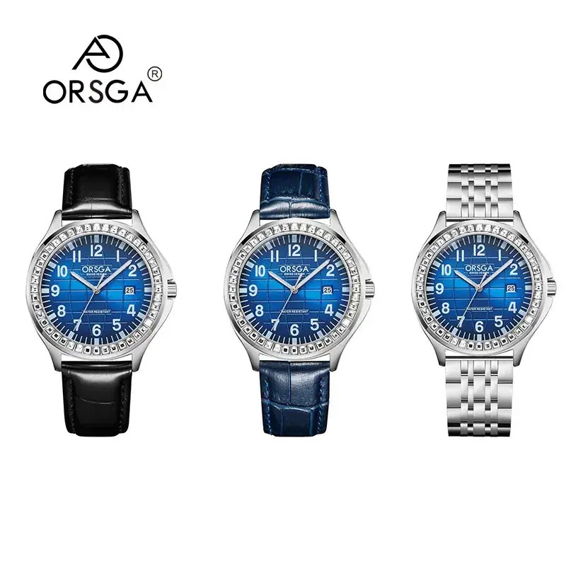 Oshica Men's Diamond Calendar Watch Solid Steel Blue Dial - Image 6