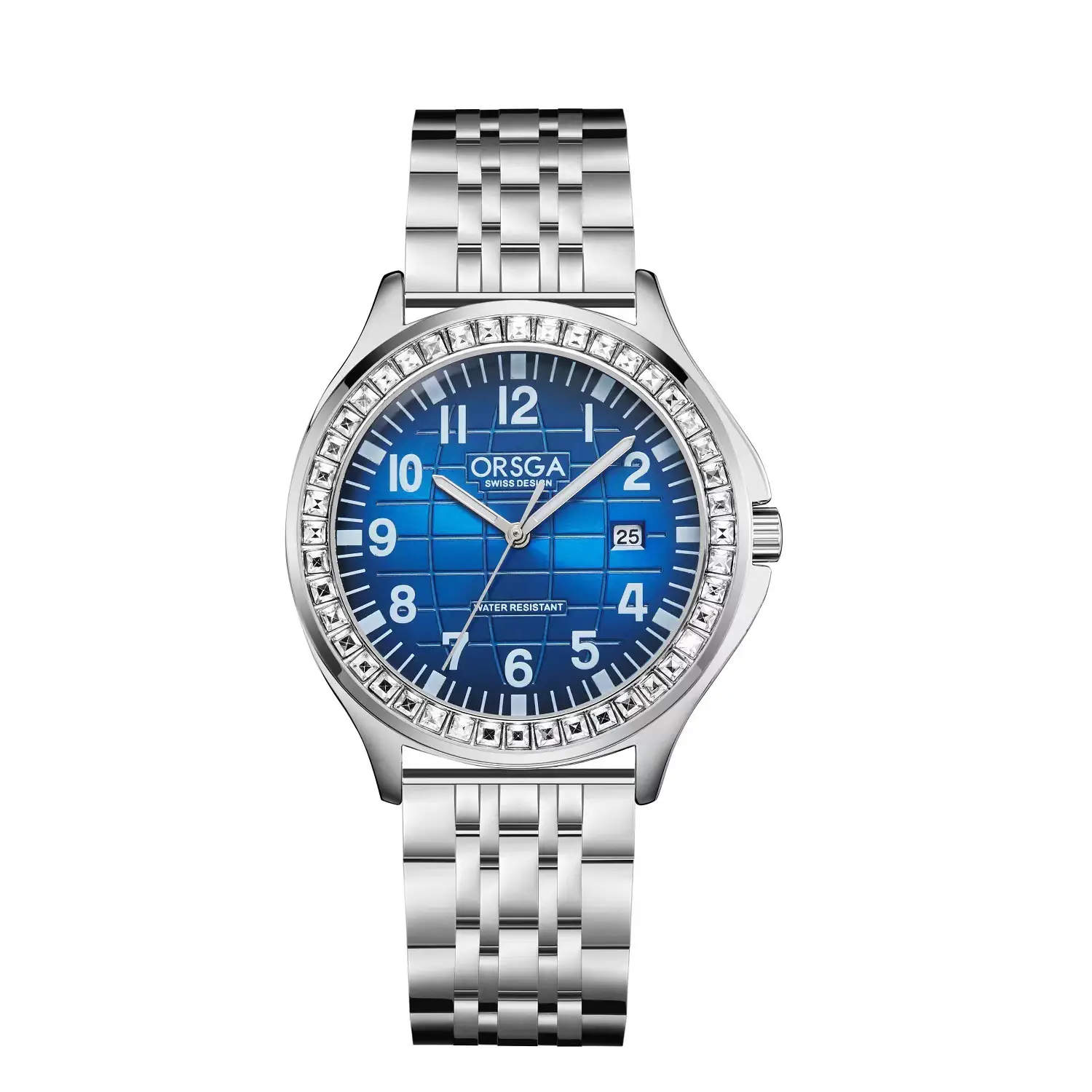 Oshica Men's Diamond Calendar Watch Solid Steel Blue Dial — feature 10