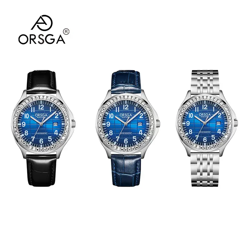 Oshica Men's Diamond Calendar Watch Solid Steel Blue Dial — feature 4