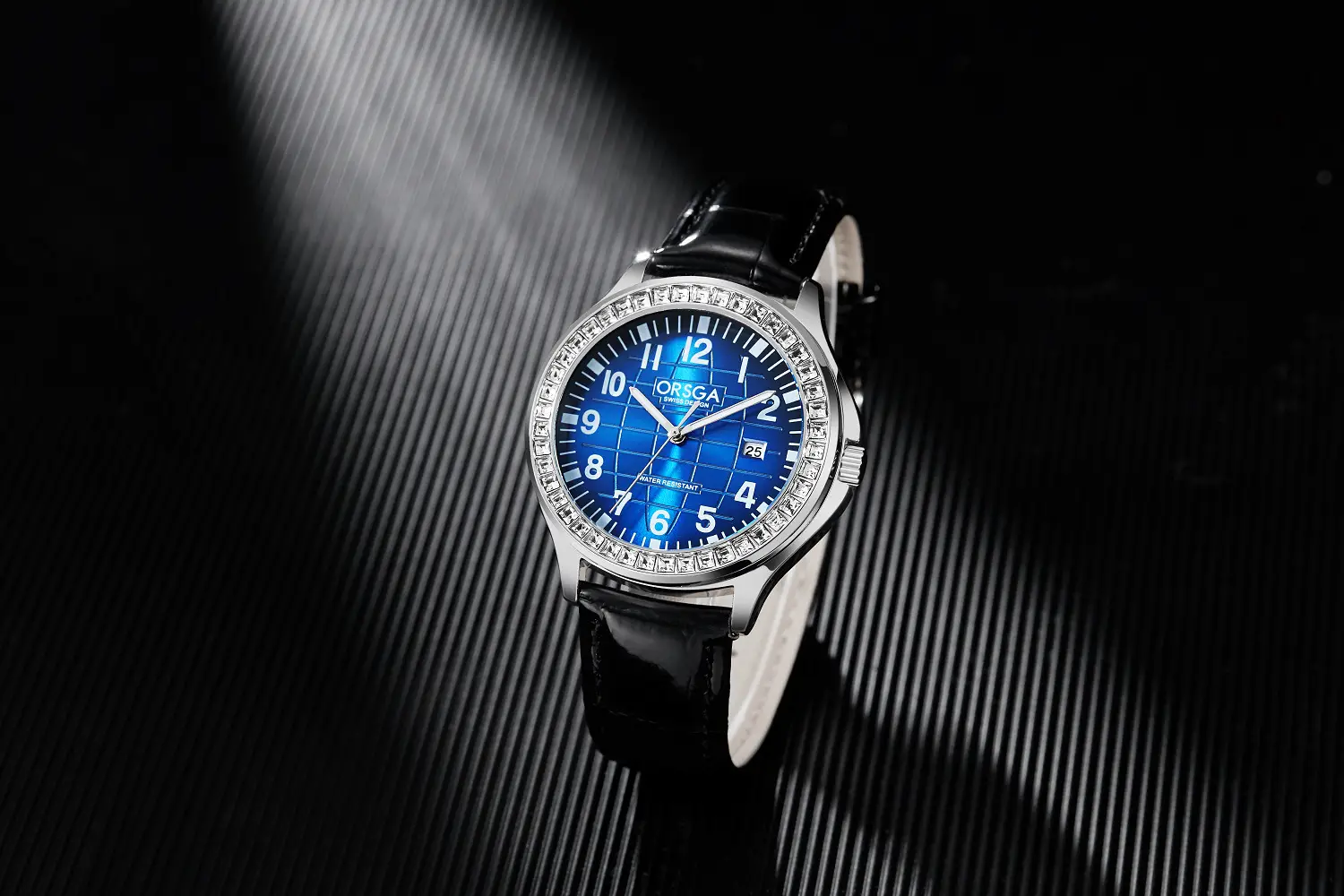Oshica Men's Diamond Calendar Watch Solid Steel Blue Dial — feature 7