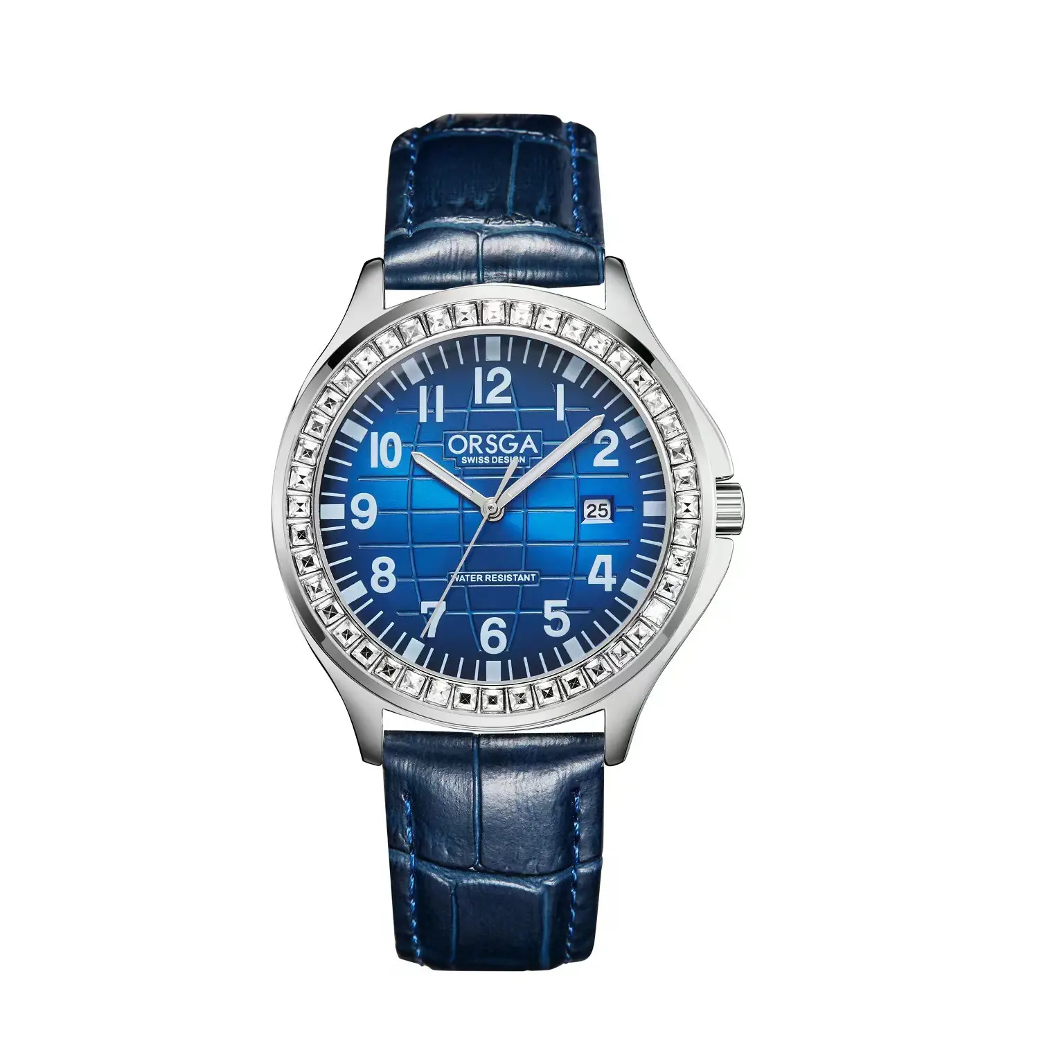 Oshica Men's Diamond Calendar Watch Solid Steel Blue Dial — feature 9