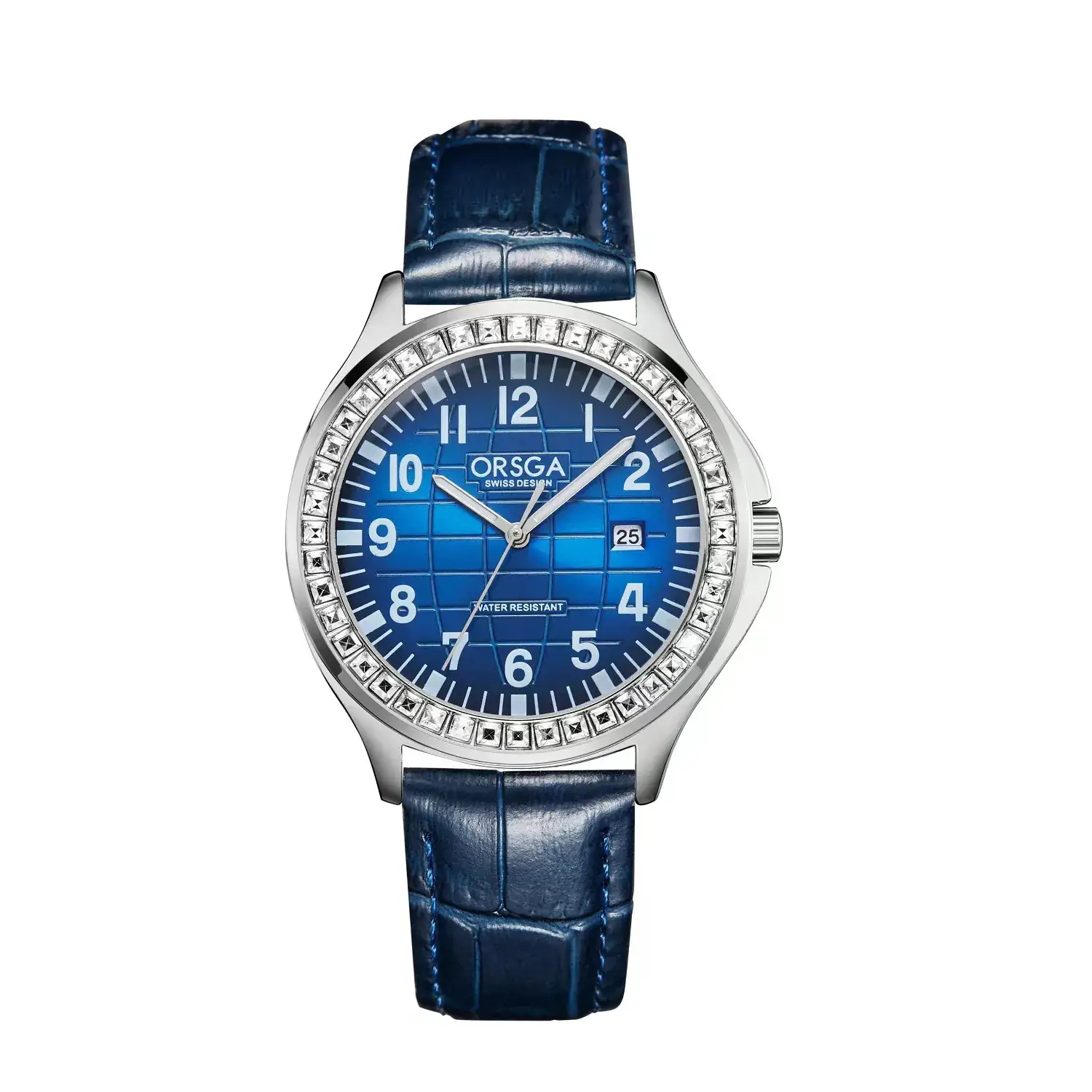 Oshica Men's Diamond Calendar Watch Solid Steel Blue Dial - Image 2