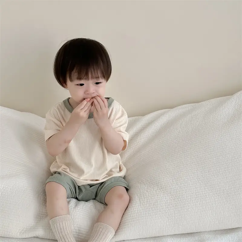 Boys Summer T-Shirt Set Korean 2025 Contrast Color