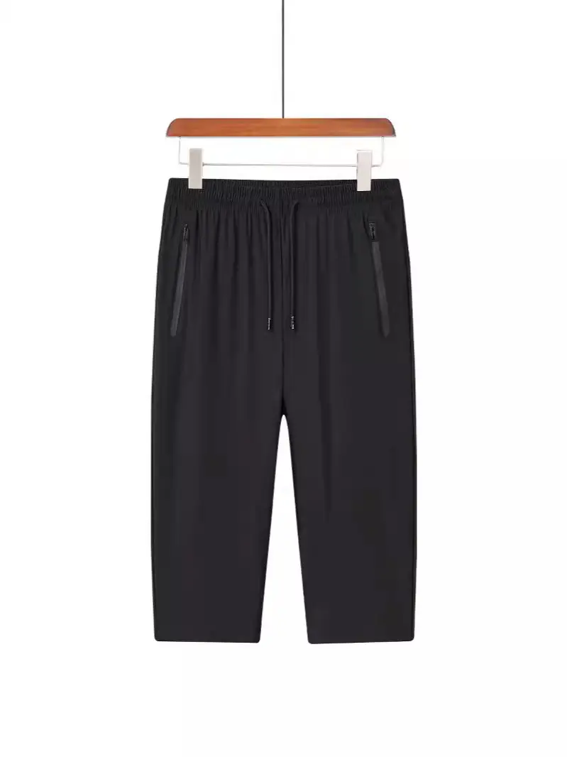 Men Ice Silk Casual Pants Black High-Elastic Quick Dry - Image 5