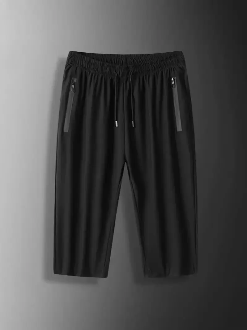 Men Ice Silk Casual Pants Black High-Elastic Quick Dry - Image 8