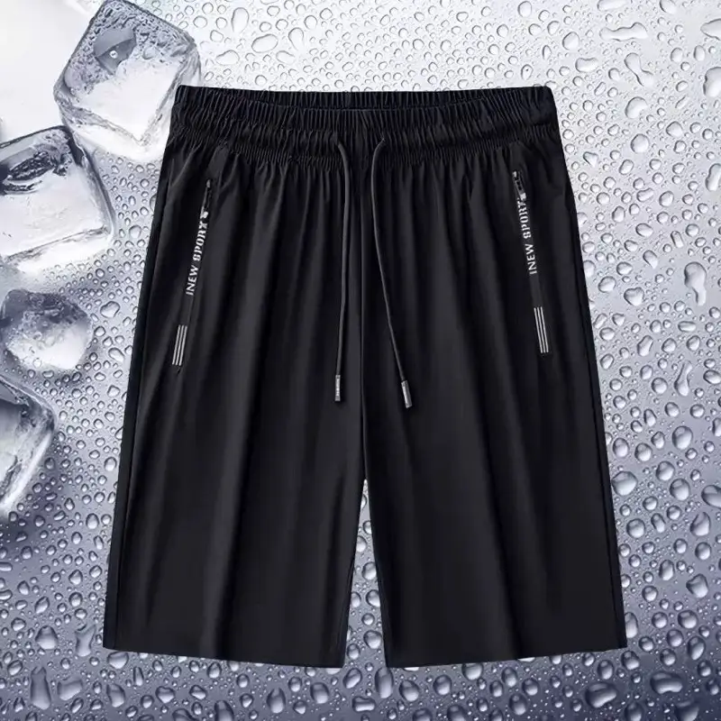Men Ice Silk Casual Pants Black High-Elastic Quick Dry - Image 3
