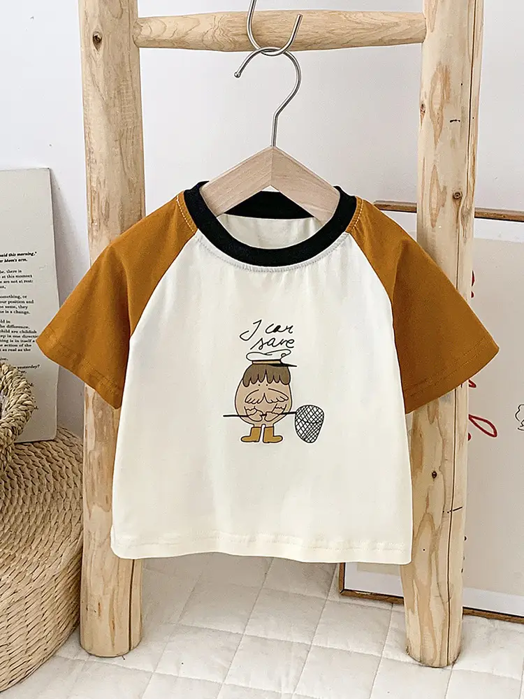 2024 Summer New Boys Suit Brown White Shorts T-Shirt - Image 3