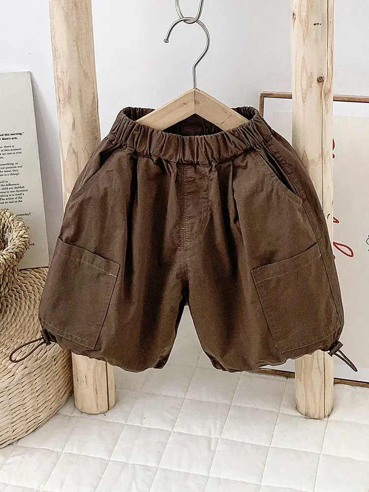 2024 Summer New Boys Suit Brown White Shorts T-Shirt - Image 4