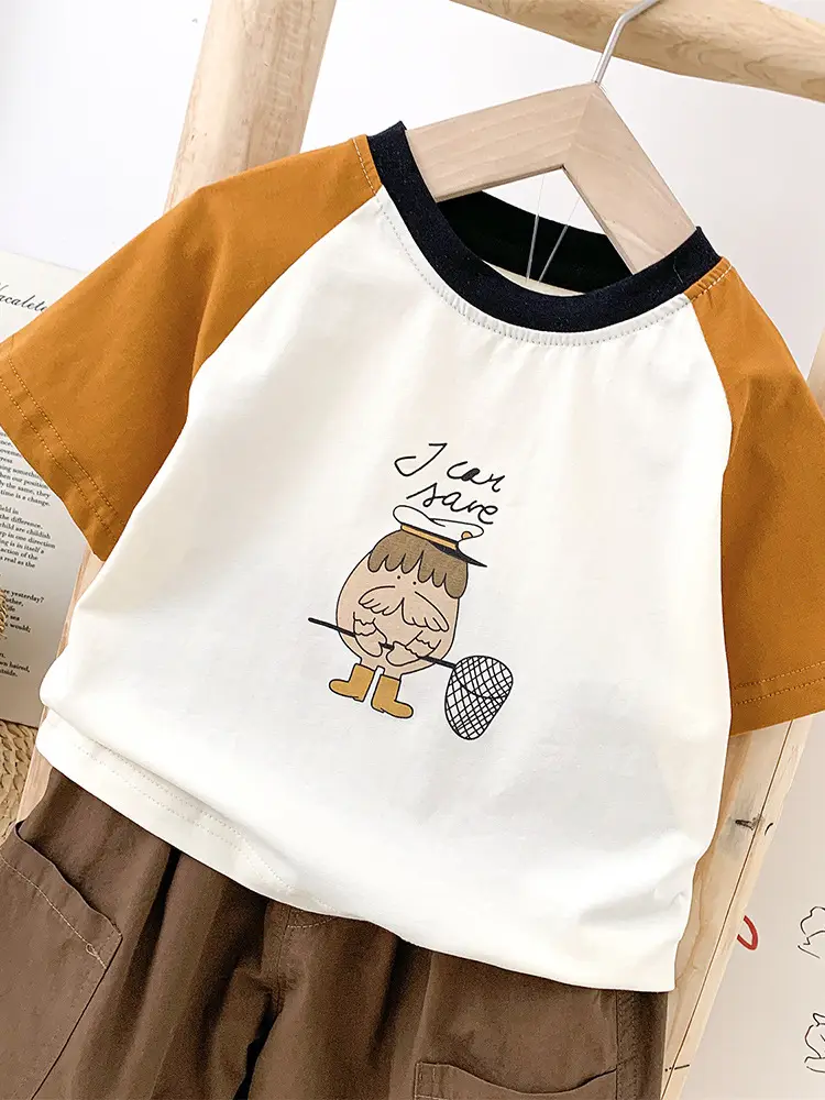 2024 Summer New Boys Suit Brown White Shorts T-Shirt - Image 5