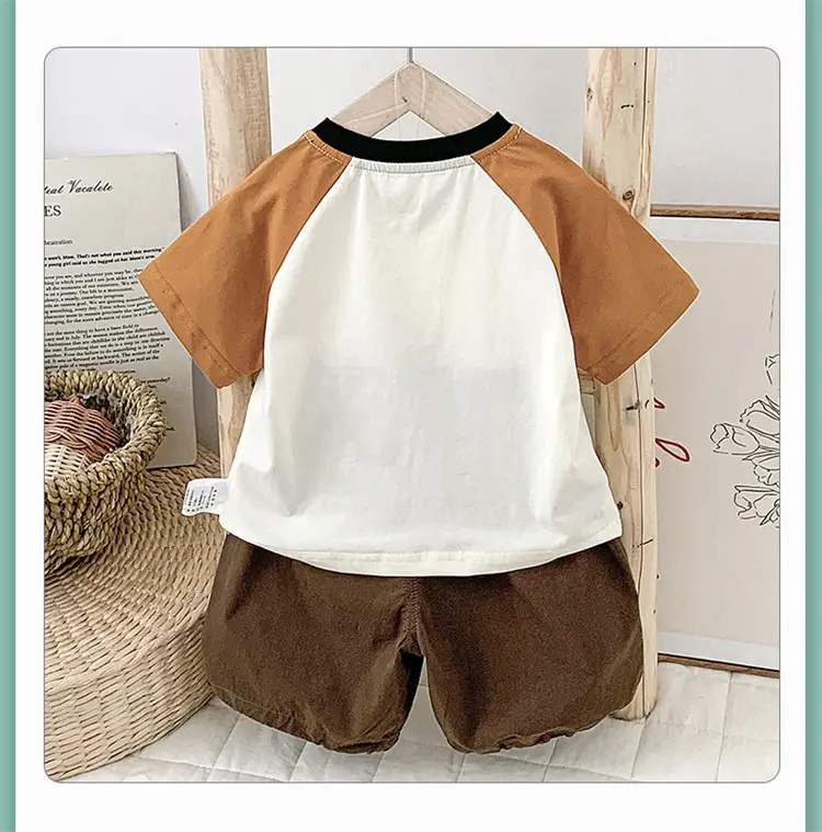 2024 Summer New Boys Suit Brown White Shorts T-Shirt — feature 10