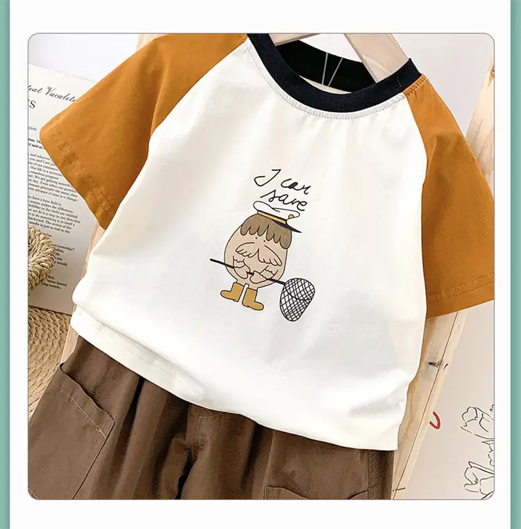 2024 Summer New Boys Suit Brown White Shorts T-Shirt — feature 11