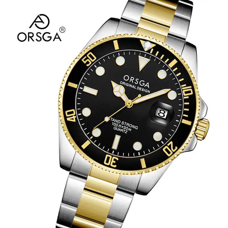 ORSGA Men's Black Dial Water Resistant Watch with Gold Case — feature 3