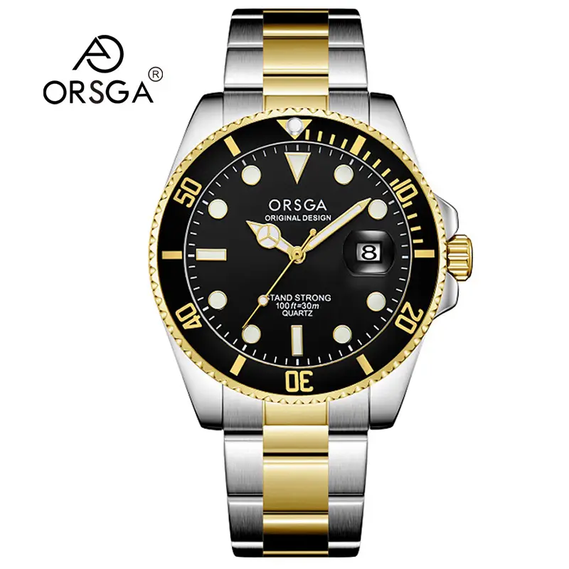 ORSGA Men's Black Dial Water Resistant Watch with Gold Case - Image 3