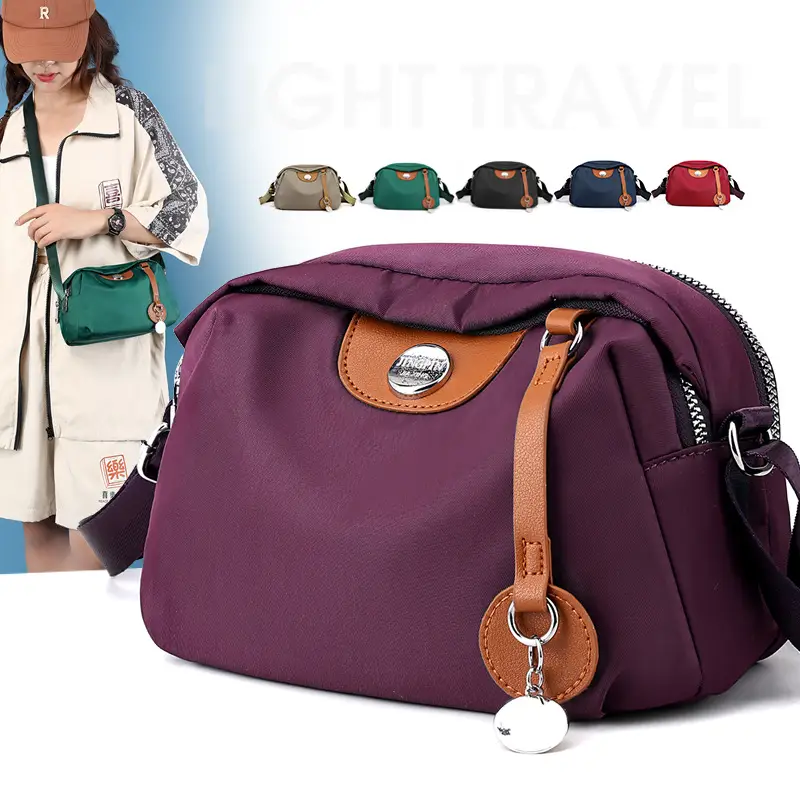 Purple Nylon Shoulder Crossbody Bag for Women - Image 9