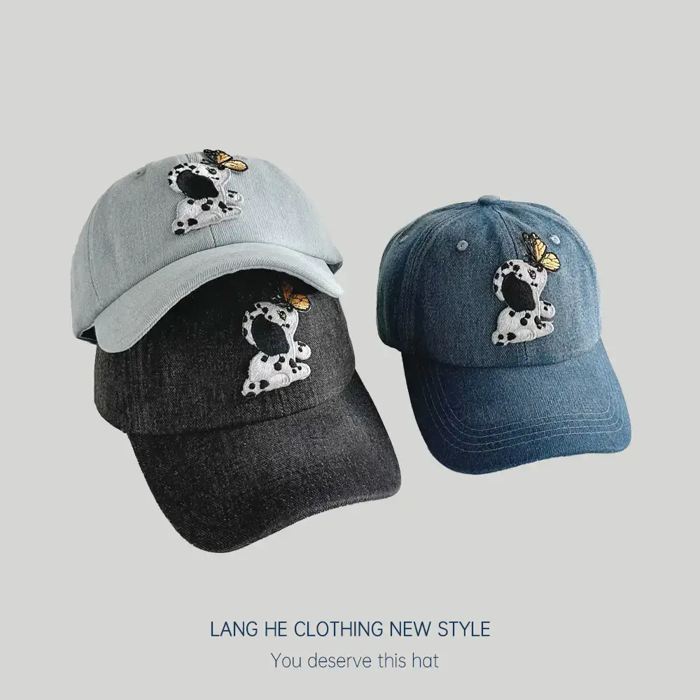 Cute Cartoon Cow Cowboy Cap Women's Blue Washable