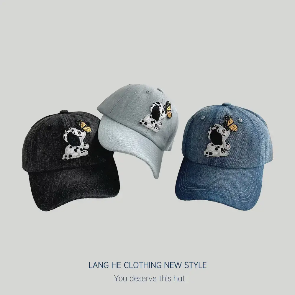 Cute Cartoon Cow Cowboy Cap Women's Blue Washable