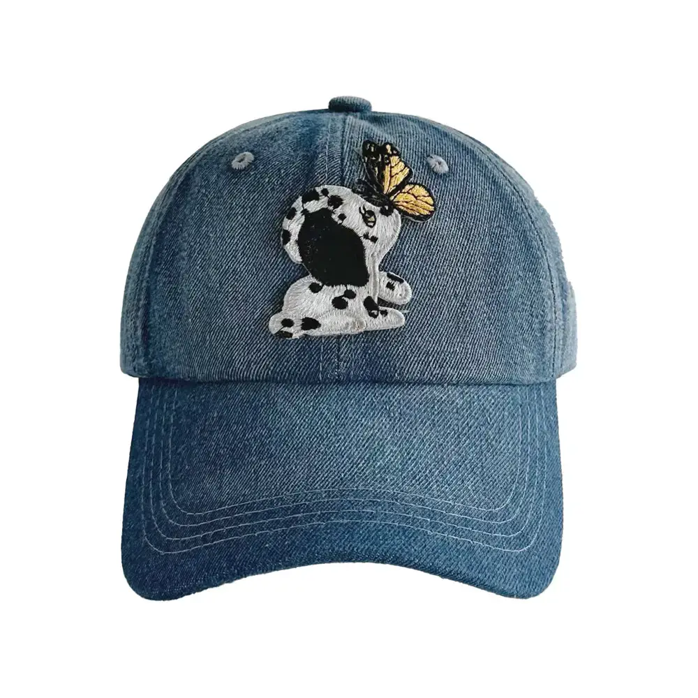 Cute Cartoon Cow Cowboy Cap Women's Blue Washable