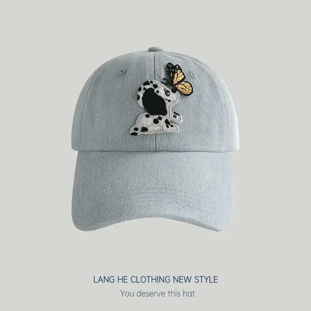 Cute Cartoon Cow Cowboy Cap Women's Blue Washable