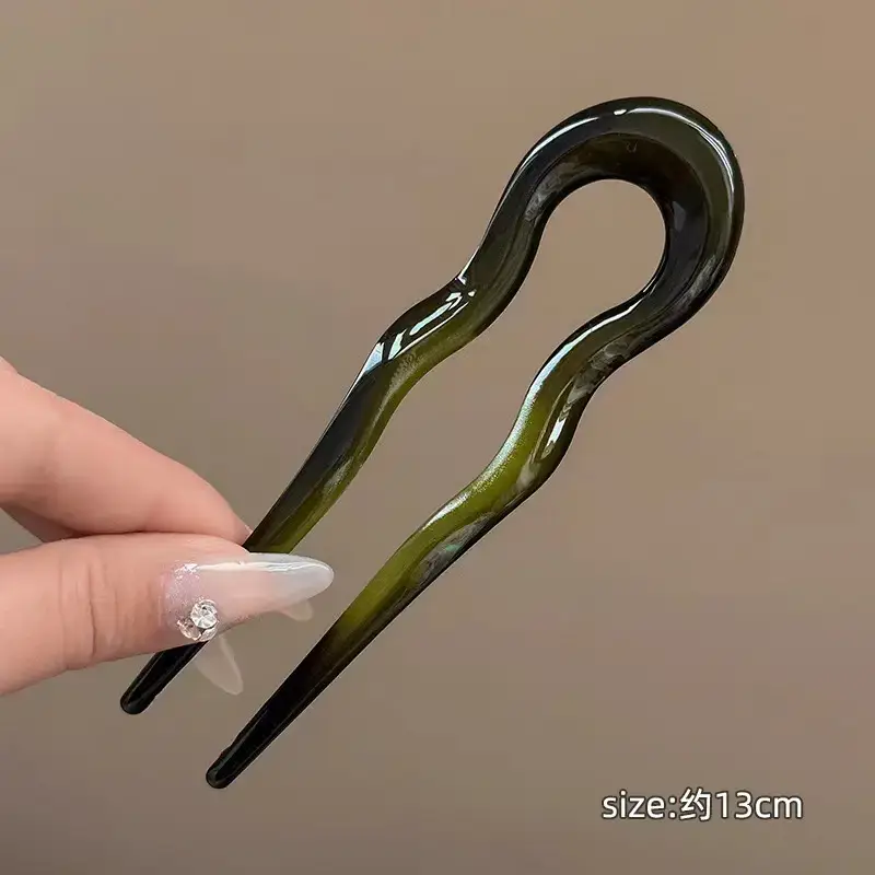 [Night Green] U-shaped wave hairpin