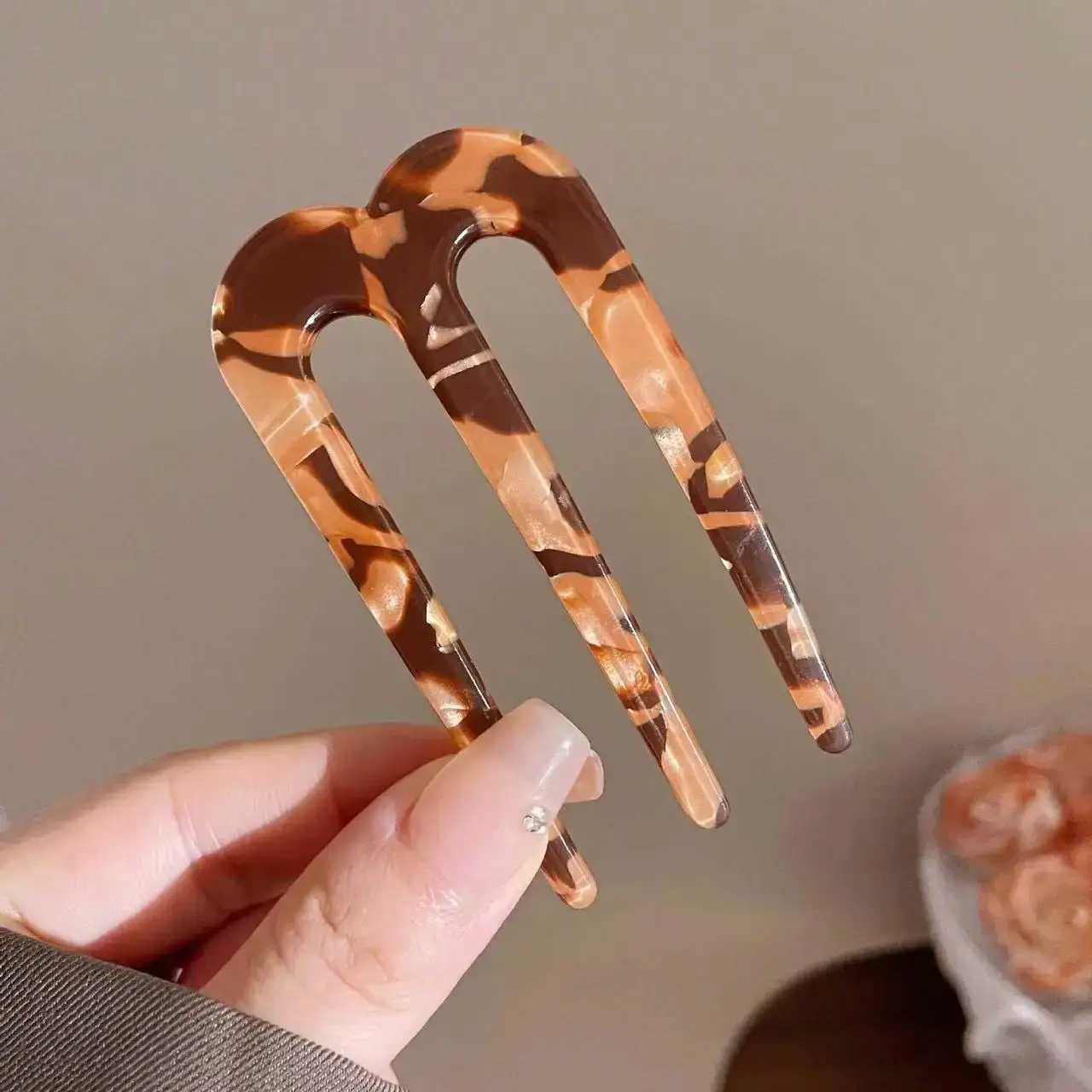 U-Shaped Hairpin Women Antique Pink New Style - Image 9