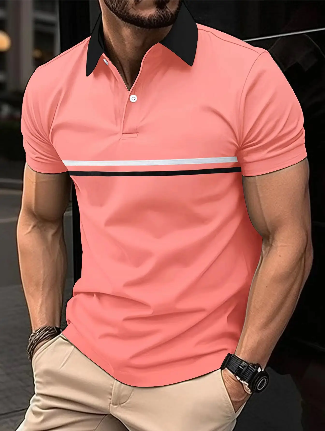 Men Navy Polo Shirt Muscle Sports Summer Wear - Image 11