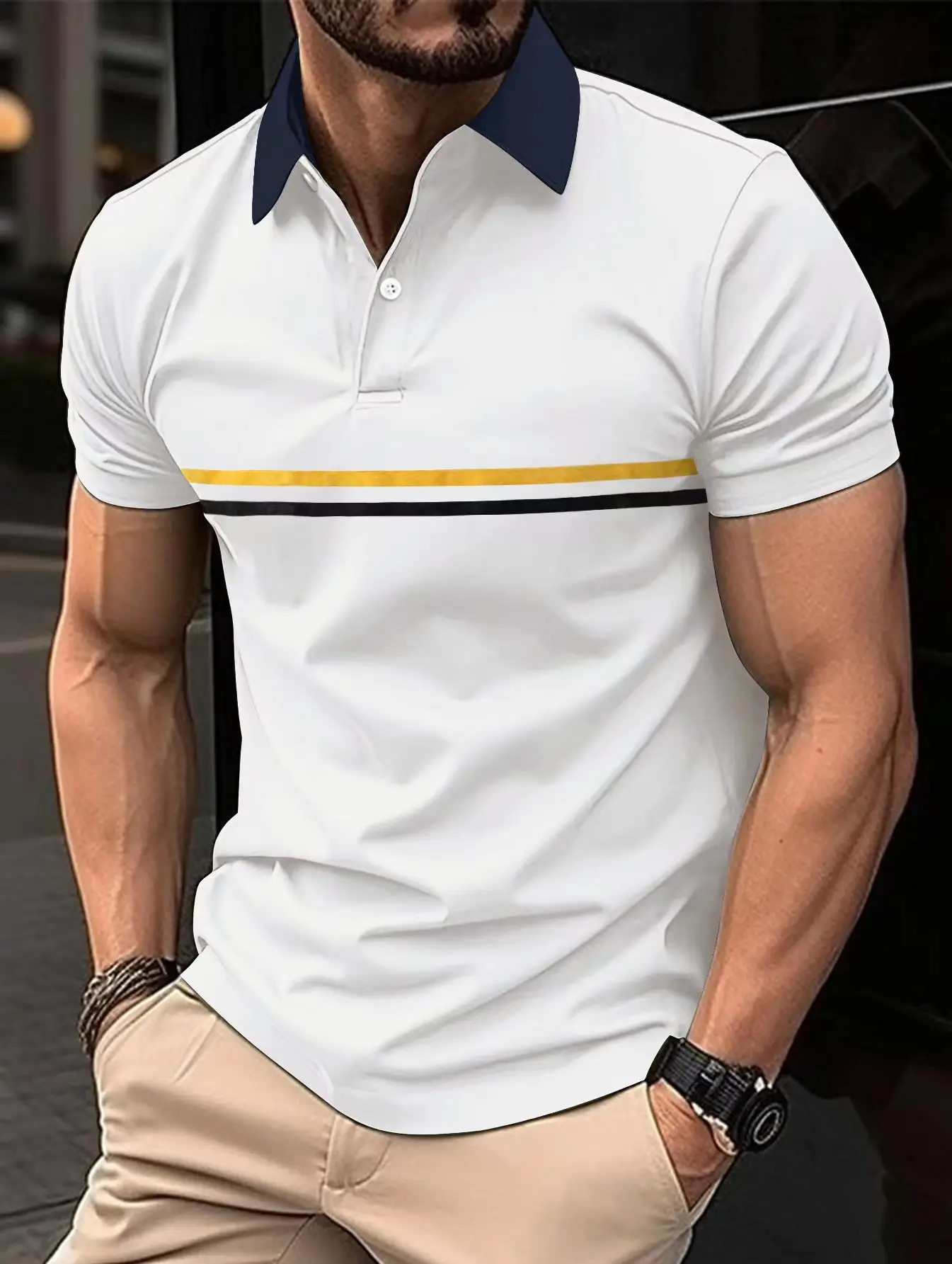 Men Navy Polo Shirt Muscle Sports Summer Wear — feature 2