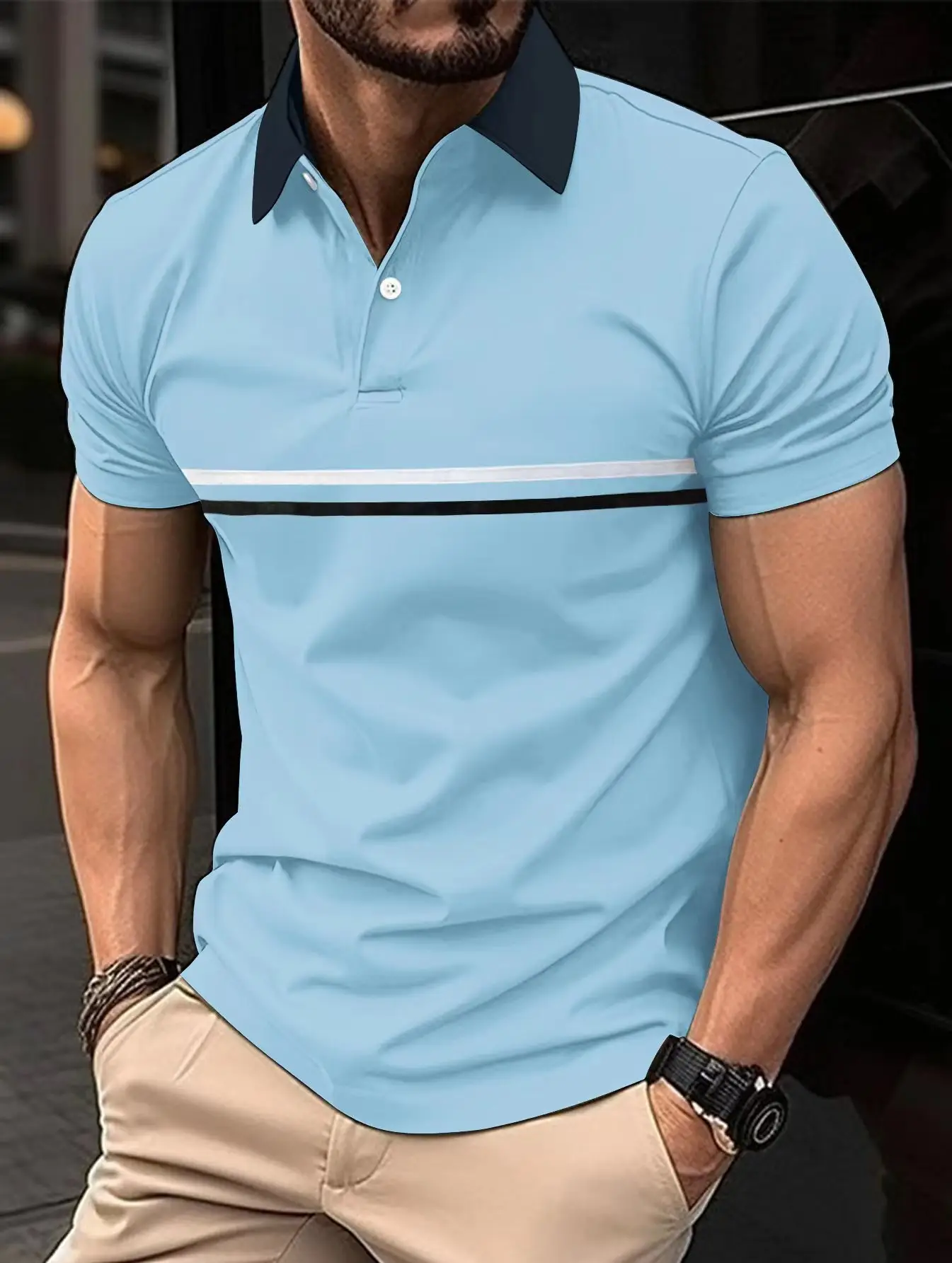 Men Navy Polo Shirt Muscle Sports Summer Wear — feature 5