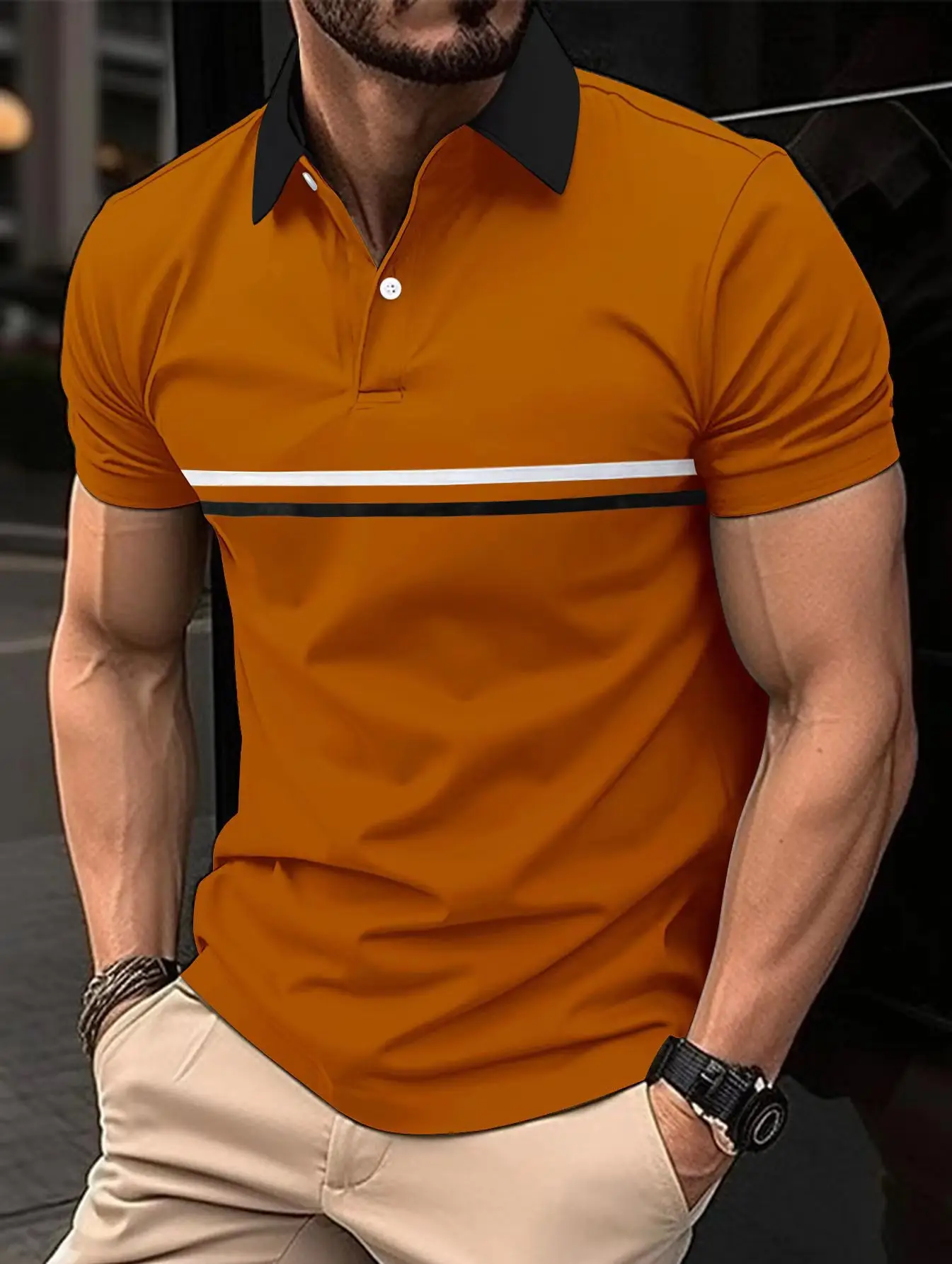 Men Navy Polo Shirt Muscle Sports Summer Wear - Image 6