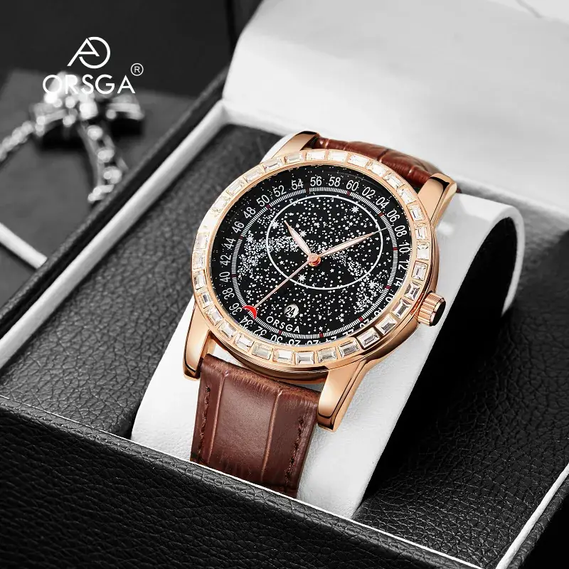 Men's Quartz Watch with Blue Star Dial and Black Strap