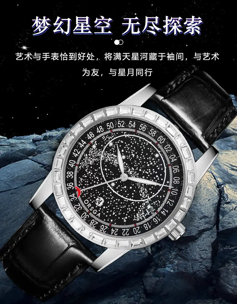 Men's Quartz Watch with Blue Star Dial and Black Strap — feature 6