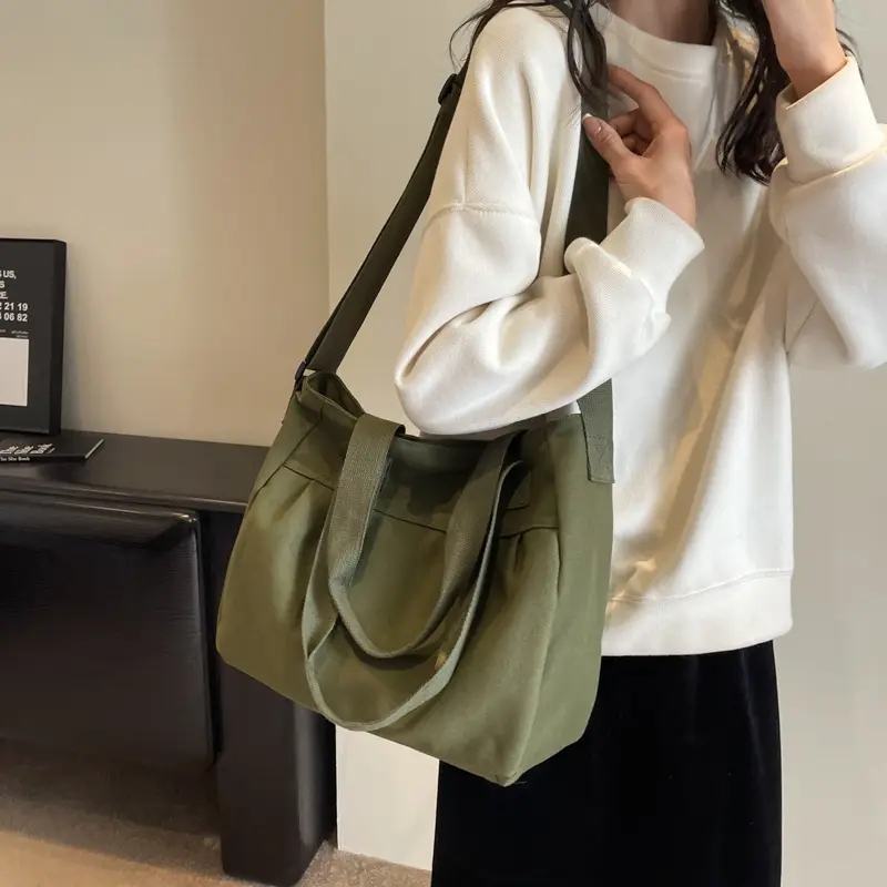 Women's Green Canvas Shoulder Bag 2024 New Work Commute - Image 3
