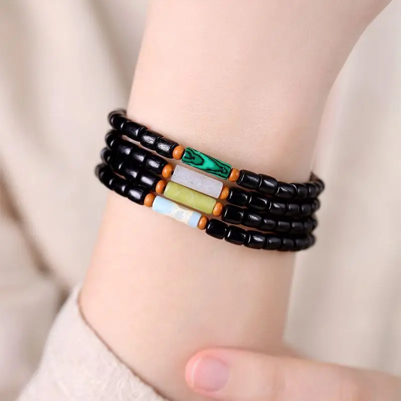 Natural Black Sandalwood Peacock Stone Bracelet - Image 4