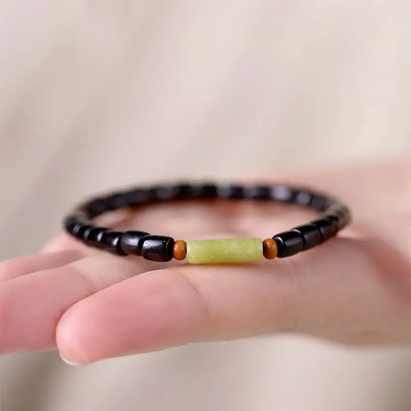 Natural Black Sandalwood Peacock Stone Bracelet - Image 5